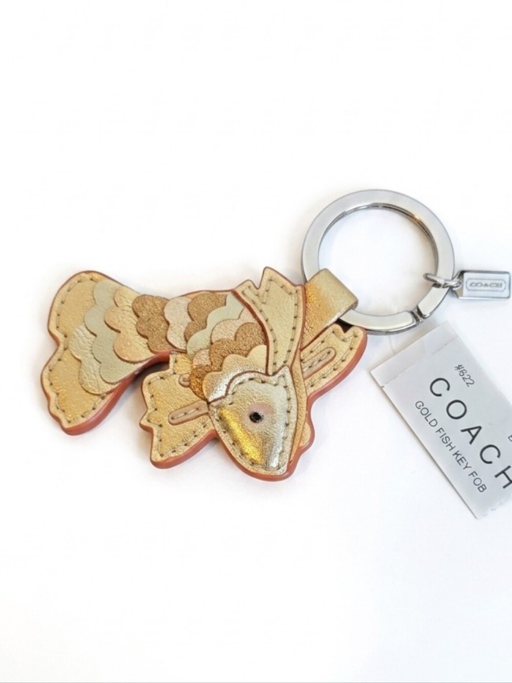 Coach Rare Vintage Koi Goldfish Metallic Leather Key Fob Charm 6522 NWT